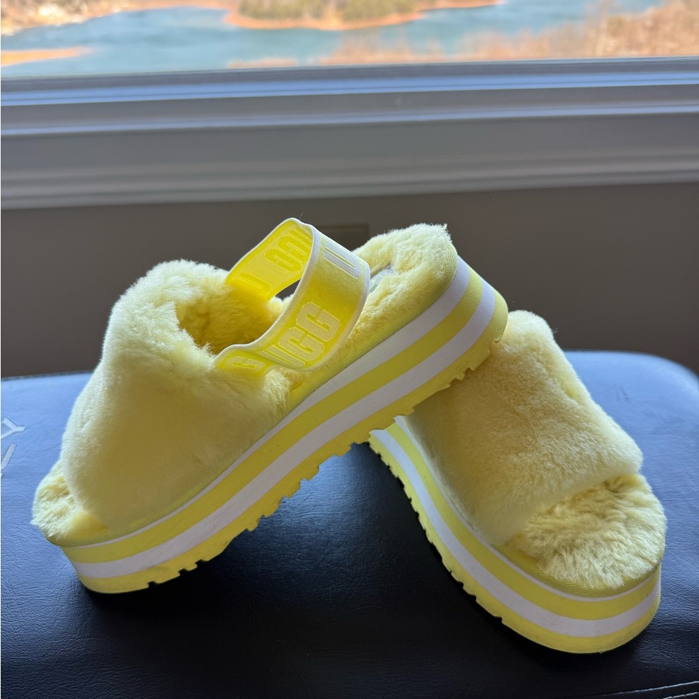UGG Soft Yellow Fuzzy Slippers - Picture 4 of 7